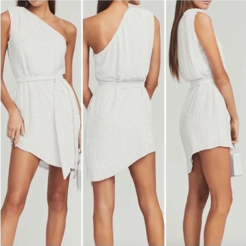 RETROFETE Ella One-Shoulder Sequined Dress: White